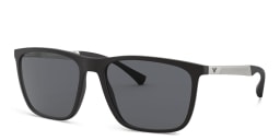 Shop Emporio Armani Rectangle Sunglasses in Rubber Black online.