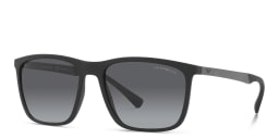 Shop Emporio Armani Rectangle Sunglasses in Matte Black online.