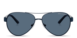 Shop Armani Exchange Logo Signature Pilot Sunglasses in Matte Blue online.