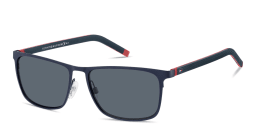Shop Tommy Hilfiger Logo Rectangle Sunglasses in Blue Red online.