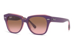 Shop Ray-Ban Junior Kids Square Sunglasses in Violet On Transparent Pink online.