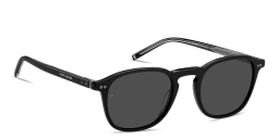 Shop Tommy Hilfiger Logo Lettering Square Sunglasses in Black online.