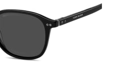 Shop Tommy Hilfiger Logo Lettering Square Sunglasses in Black online.
