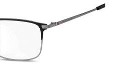 Shop Tommy Hilfiger Engraved Logo Rectangle Eyeglasses in Black Ruthenium online.
