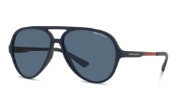Shop Armani Exchange Logo Signature Aviator Sunglasses in Blue online.