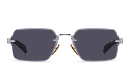 Shop DAVID BECKHAM Rimless Rectangle Sunglasses in Ruthenium Black online.
