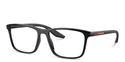 Shop Prada Linea Rossa Wide Pillow Eyeglasses in Black online.