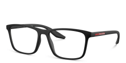 Shop Prada Linea Rossa Wide Pillow Eyeglasses in Black Rubber online.