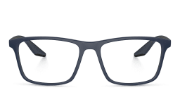 Shop Prada Linea Rossa Wide Pillow Eyeglasses in Blue Rubber online.