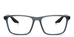 Shop Prada Linea Rossa Wide Pillow Eyeglasses in Transparent Blue online.