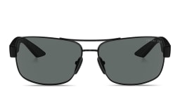 Shop Prada Linea Rossa Logo Signature Wide Rectangle Sunglasses in Black online.