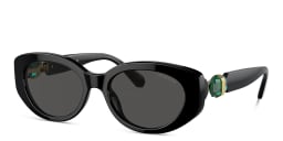 Shop Swarovski Crystal-Embellished Oval Sunglasses in Black online.