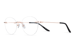 Shop TRICE Logo Rimless Round Eyeglasses in Rose Gold online.