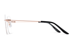 Shop TRICE Logo Rimless Round Eyeglasses in Rose Gold online.