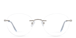 Shop TRICE Logo Rimless Round Eyeglasses in Silver online.
