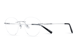 Shop TRICE Logo Rimless Round Eyeglasses in Silver online.
