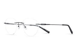Shop TRICE Logo Rimless Round Eyeglasses in Dark Gunmetal online.