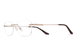 Shop TRICE Logo Rimless Rectangle Eyeglasses in Rose Gold online.
