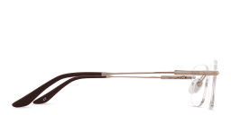 Shop TRICE Logo Rimless Rectangle Eyeglasses in Rose Gold online.