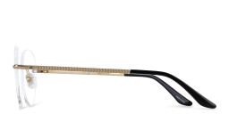 Shop TRICE Logo Rimless Round Eyeglasses in Gold Black online.