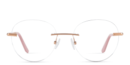 Shop TRICE Logo Rimless Round Eyeglasses in Rose Gold online.