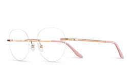 Shop TRICE Logo Rimless Round Eyeglasses in Rose Gold online.