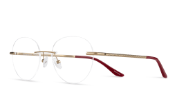 Shop TRICE Logo Rimless Round Eyeglasses in Gold Burgundy online.