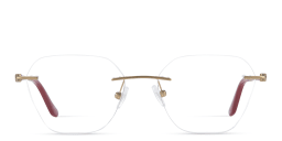 Shop TRICE Logo Rimless Irregular Eyeglasses in Gold Burgundy online.