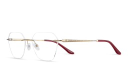 Shop TRICE Logo Rimless Irregular Eyeglasses in Gold Burgundy online.