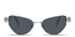 Shop Swarovski Crystal-Studded Irregular Sunglasses in Silver/Dark Grey online.