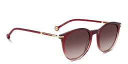Shop Carolina Herrera Logo Round Sunglasses in Red online.