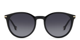 Shop Carolina Herrera Logo Round Sunglasses in Black online.