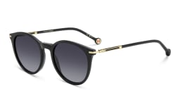 Shop Carolina Herrera Logo Round Sunglasses in Black online.