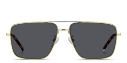 Shop Tommy Hilfiger Logo Rectangle Sunglasses in Gold/Grey online.