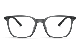Shop Emporio Armani Logo Square Eyeglasses in Shiny Transparent Black online.