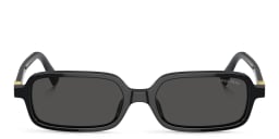 Shop MIU MIU Vertical Logo Rectangle Sunglasses in Black online.