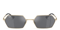 Shop Ray-Ban Yevi Bio-Based Unisex Irregular Sunglasses in Gold/Dark Grey Flash Silver online.