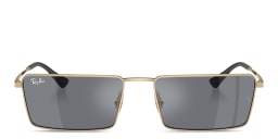 Shop Ray-Ban Emy Unisex Rectangle Sunglasses in Gold/Dark Grey Flash Silver online.