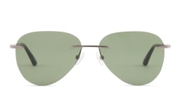Shop TRICE Rimless Aviator Sunglasses in Gunmetal/Green online.
