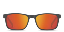 Shop Tommy Hilfiger Logo Lettering Rectangle Sunglasses in Grey/Red online.