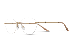 Shop TRICE Logo Wide Rimless Irregular Eyeglasses in Gold & Brown online.