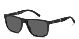 Shop Tommy Hilfiger Flag Logo Rectangle Sunglasses in Black online.