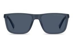 Shop Tommy Hilfiger Flag Logo Rectangle Sunglasses in Blue online.