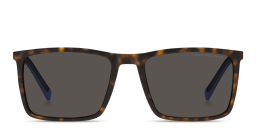 Shop Tommy Hilfiger Flag Logo Rectangle Sunglasses in Havana/Grey online.