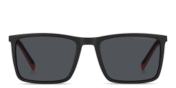 Shop Tommy Hilfiger Flag Logo Rectangle Sunglasses in Shiny Black online.