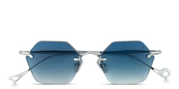 Shop Eyepetizer Carnaby Unisex Rimless Irregular Sunglasses in Silver/Blue Gradient online.