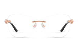 Shop Guess Engraved Logo Rimless Cat-Eye Eyeglasses in Rose Gold online.