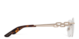 Shop Guess Engraved Logo Rimless Cat-Eye Eyeglasses in Gold online.