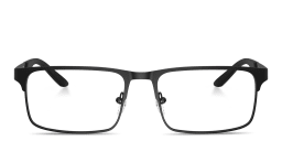 Shop Emporio Armani Eagle Logo Rectangle Eyeglasses in Black online.