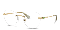 Shop Swarovski Crystal-Embellished Rimless Panthos Eyeglasses in Polished Gold online.